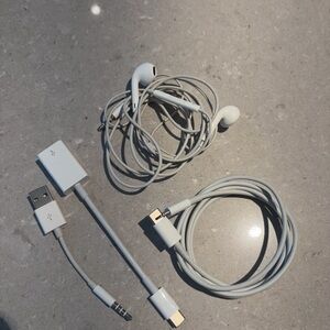 Apple Bundle White Lightning Earbuds, Lightning Cable & Adapter set, etc